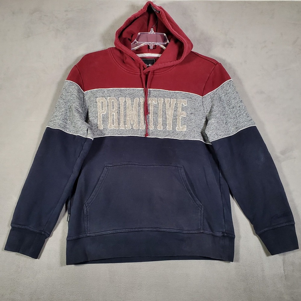 Primitive Apparel Hoodie Mens M Red Gray Blue Colorblock Stitched Logo‎ Skater